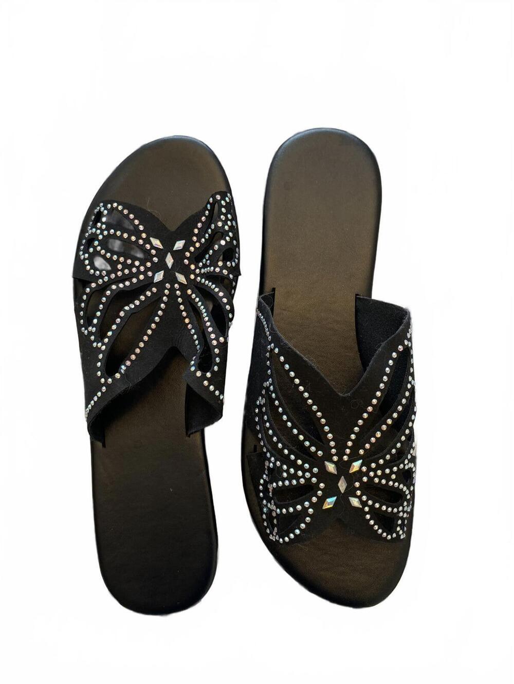 NWOT Black Butterfly Rhinestone Slide Sandals - Women’s Size 11 (EU 43)
